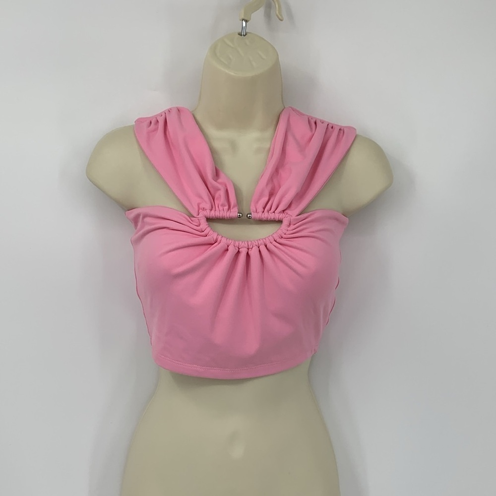 Susana Monaco cropped half moon top shirt blouse Ballerina pink jersey new XL